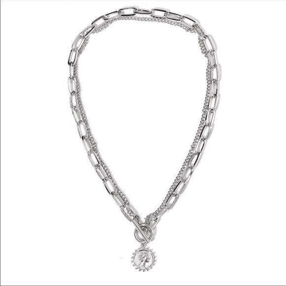 Necklace double chain Coin Silver Alloy versatile cute - Picture 3 of 7